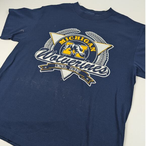 Vintage Michigan University Wolverines 80s Single Stich Distressed Shirt Large - Picture 2 of 8